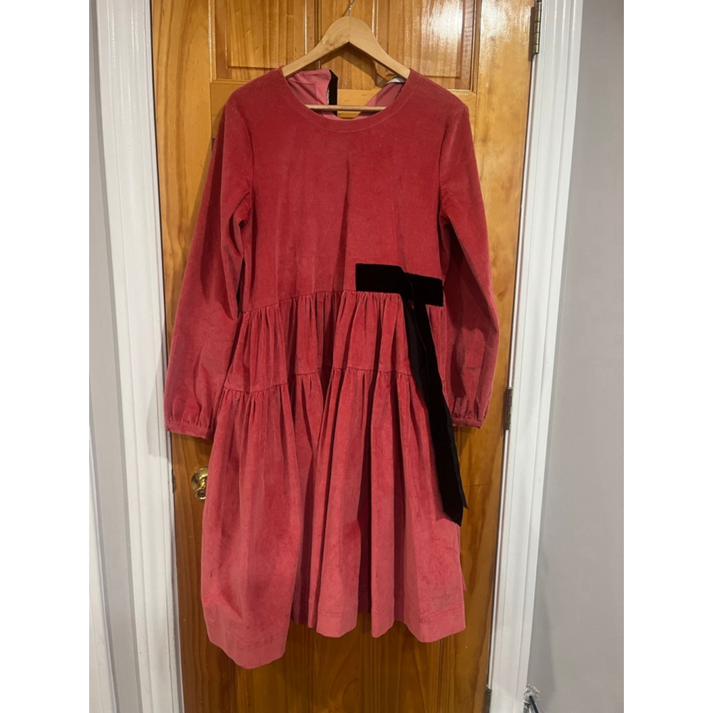 Molly Goddard Pink Corduroy Smock Dress Long Sleeve Tiered Prairie Cottage